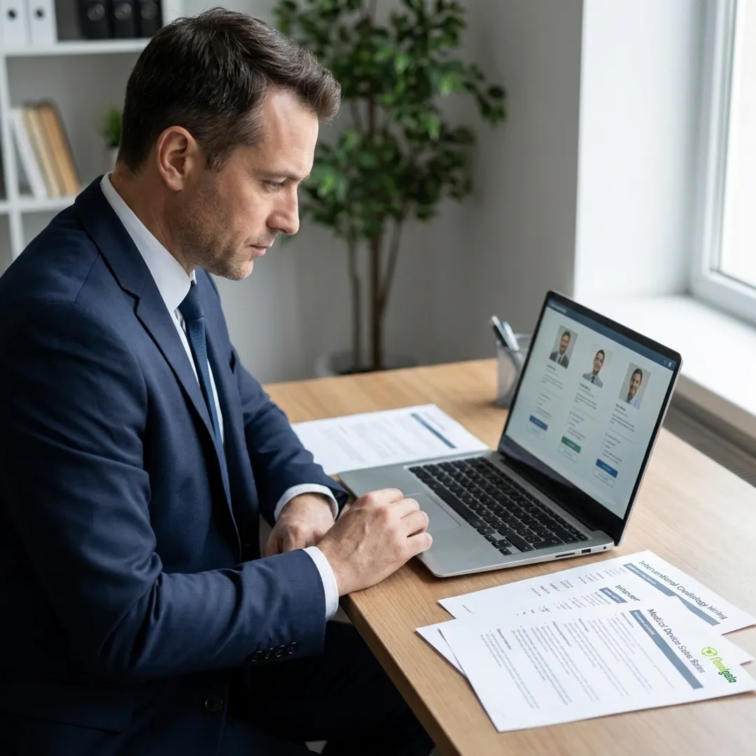 Recruiter reviewing MedTech candidate profiles