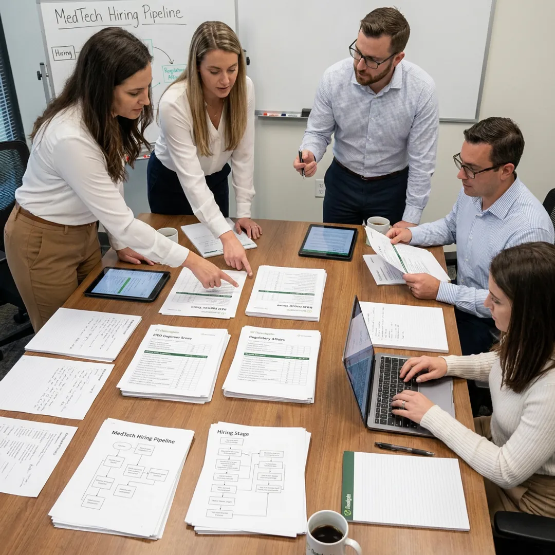 Recruitment team reviewing MedTech hiring process