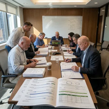 Professionals reviewing medical device case documents