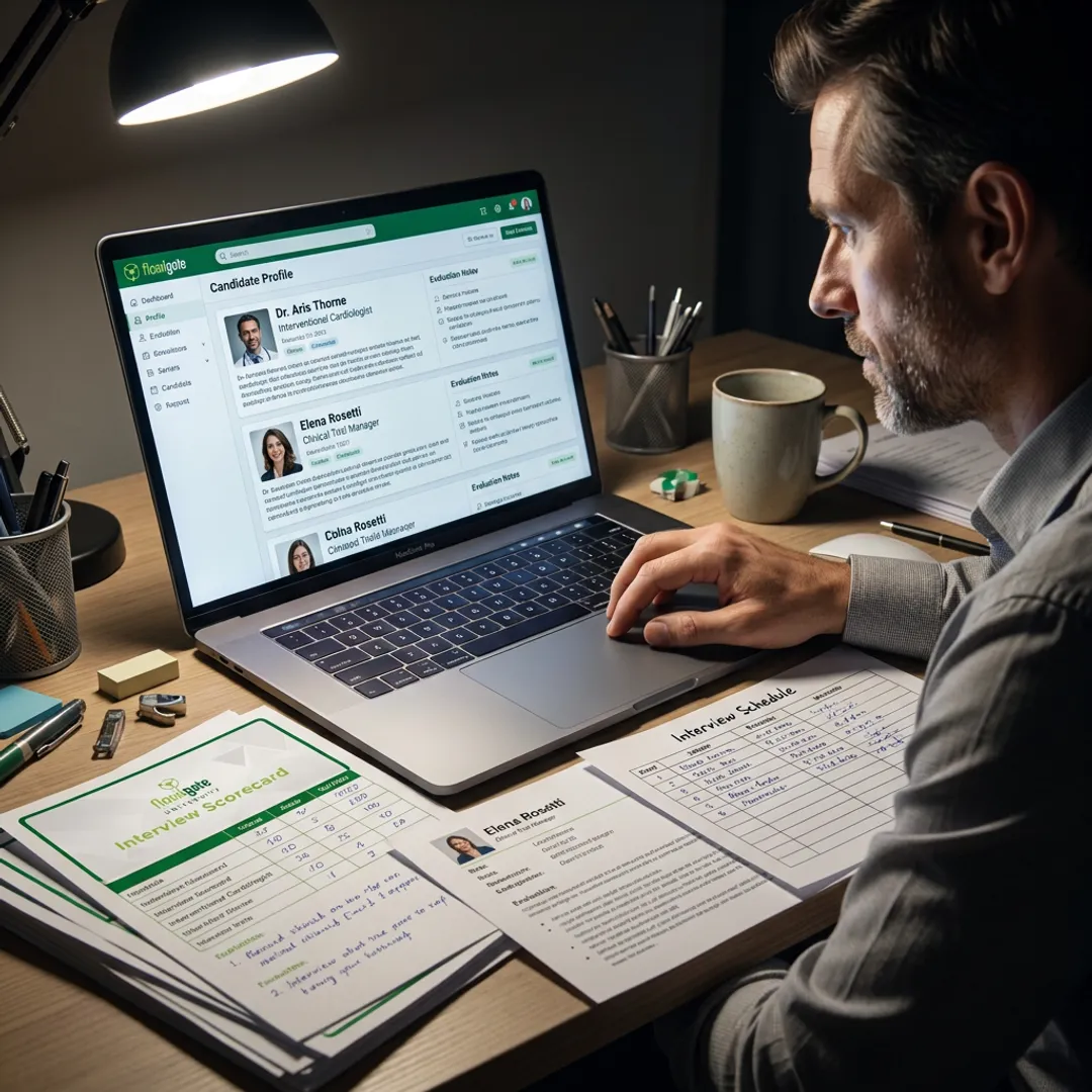 Recruiter reviewing MedTech candidate profiles