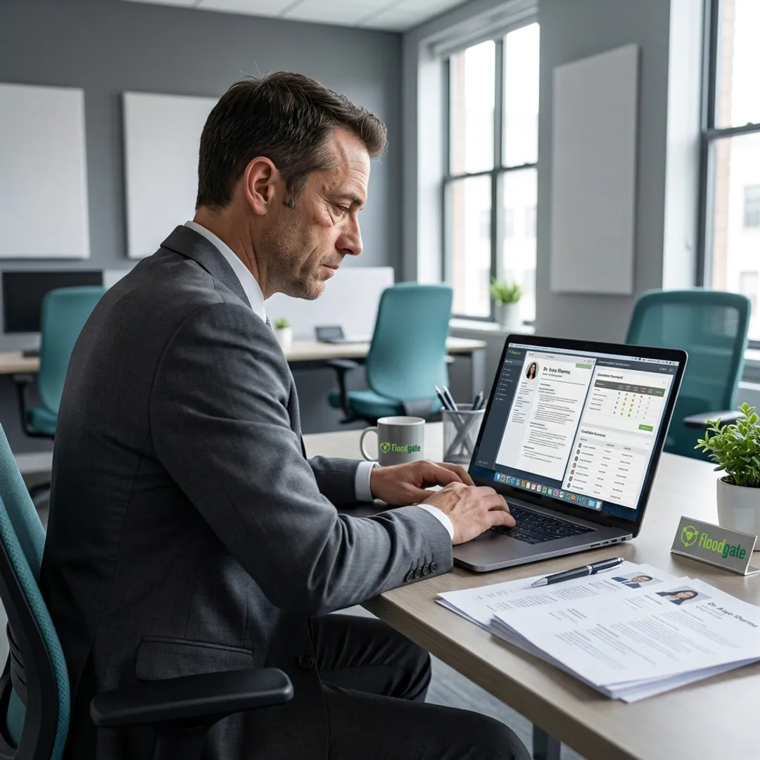 Recruiter reviewing candidate profiles for biotech staffing