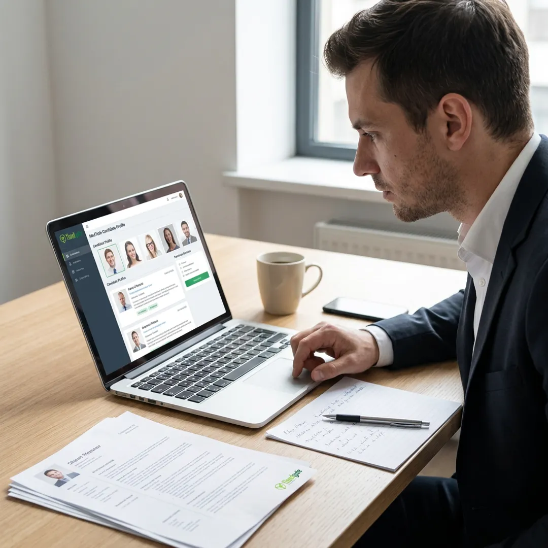 Recruiter reviewing healthcare staffing candidates