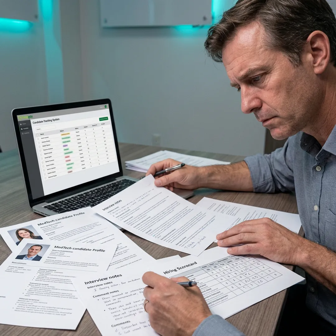Recruiter reviewing MedTech candidate profiles