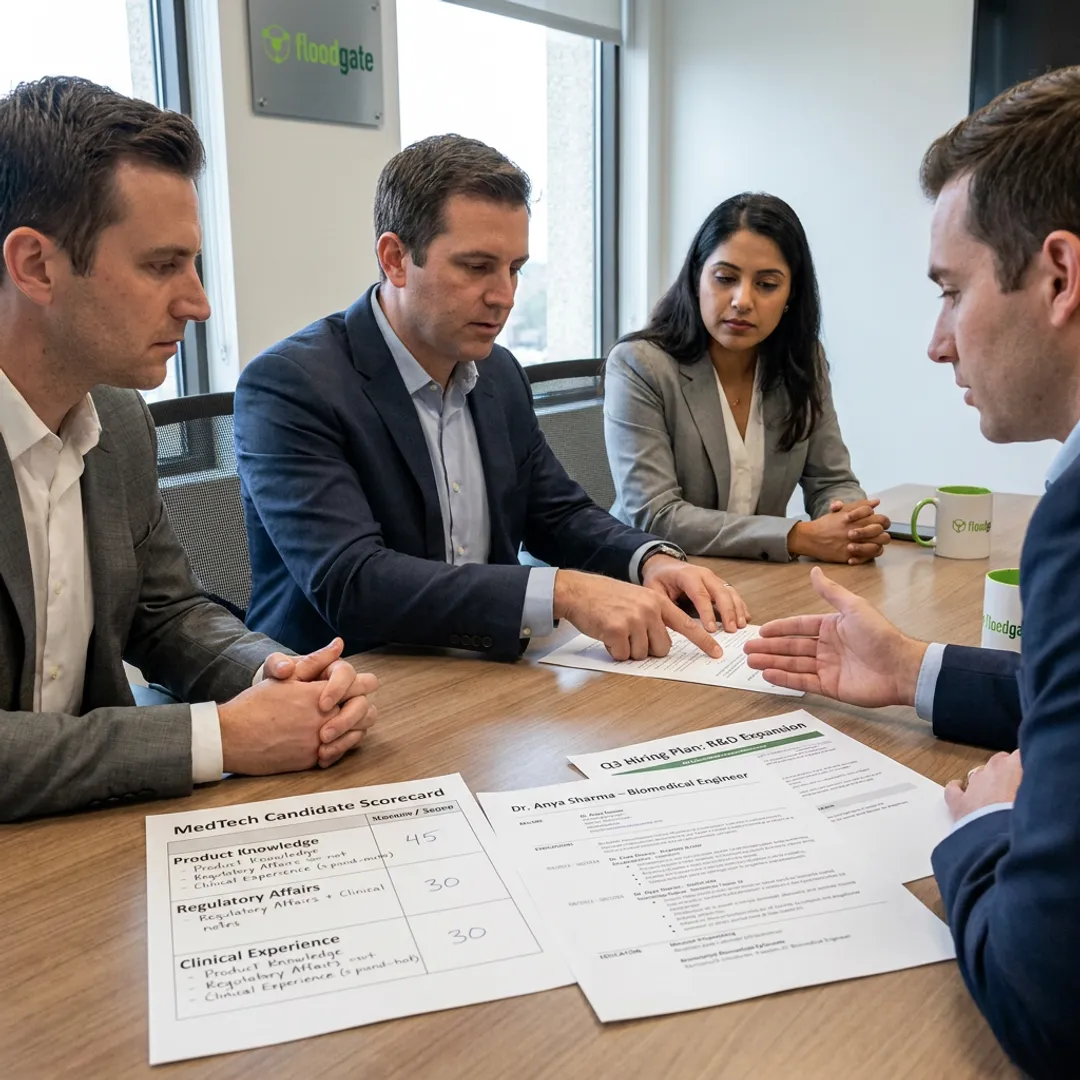 Recruitment team reviewing candidate scorecards