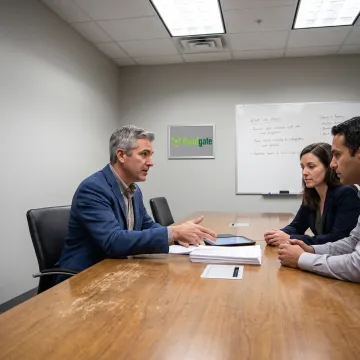 Interim MedTech professional collaborating with a team