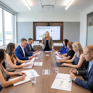 Fractional CMO leading a MedTech strategy meeting