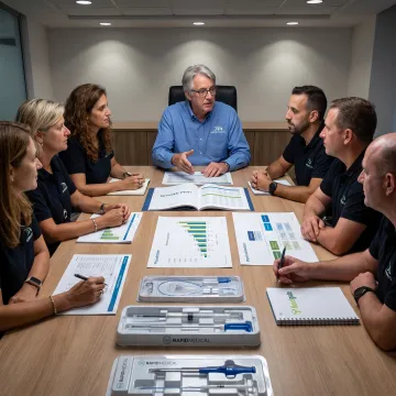 Finance executive meeting with MedTech leadership team