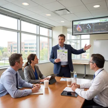 Medical device sales professional presenting to clinicians