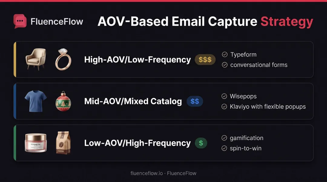 Product type and average order value matching guide for email capture tool selection
