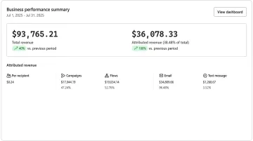 FluenceFlow client email revenue dashboard showing 41 percent store revenue attribution and ROI metrics