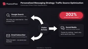 Website personalization strategy showing traffic source segmentation and tailored welcome message approaches