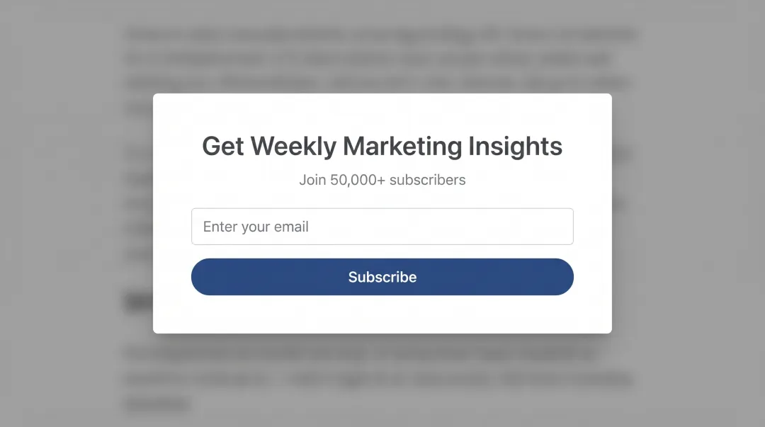 Email newsletter subscription pop-up interface showing clear value proposition and simple signup form