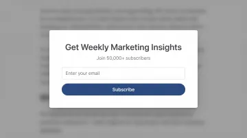 Email newsletter subscription pop-up interface showing clear value proposition and simple signup form