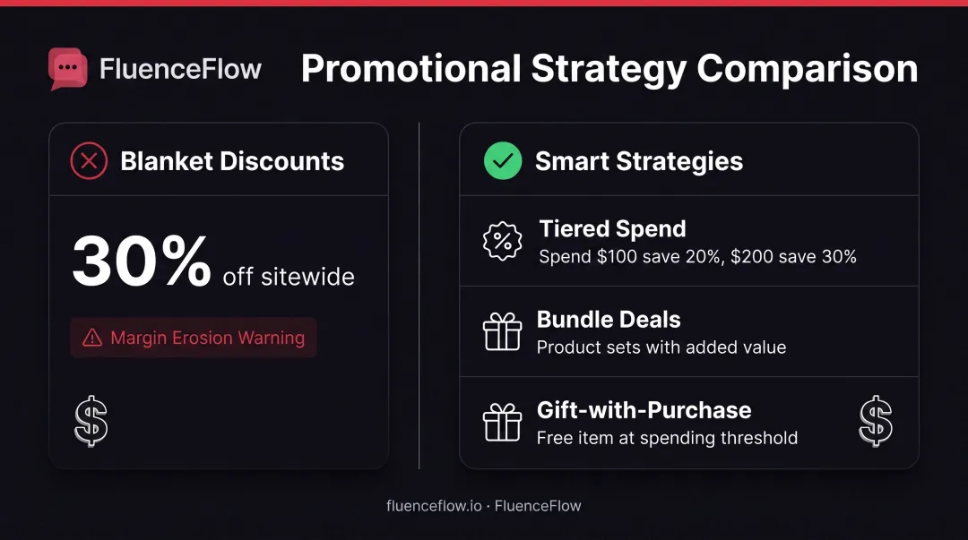 Smart discount strategy comparison: tiered spending thresholds versus blanket sitewide discounts