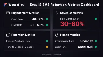 Four key post-purchase email metric categories with benchmark data and tracking priorities