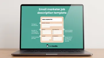 Email marketing job description template displayed on laptop screen with highlighted key sections