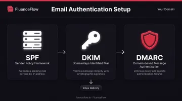 Email authentication protocols SPF DKIM and DMARC technical setup process diagram