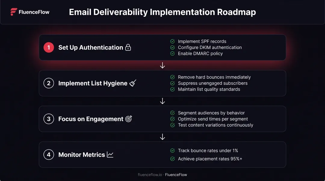 Email deliverability improvement four-step implementation process from authentication to monitoring