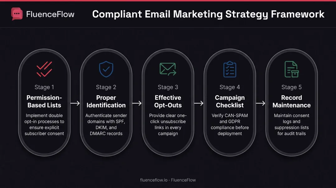 5-step compliant email marketing strategy workflow from list building to record keeping