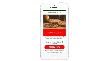 Mobile email interface displaying coupon code with large copy button and clear redemption instructions