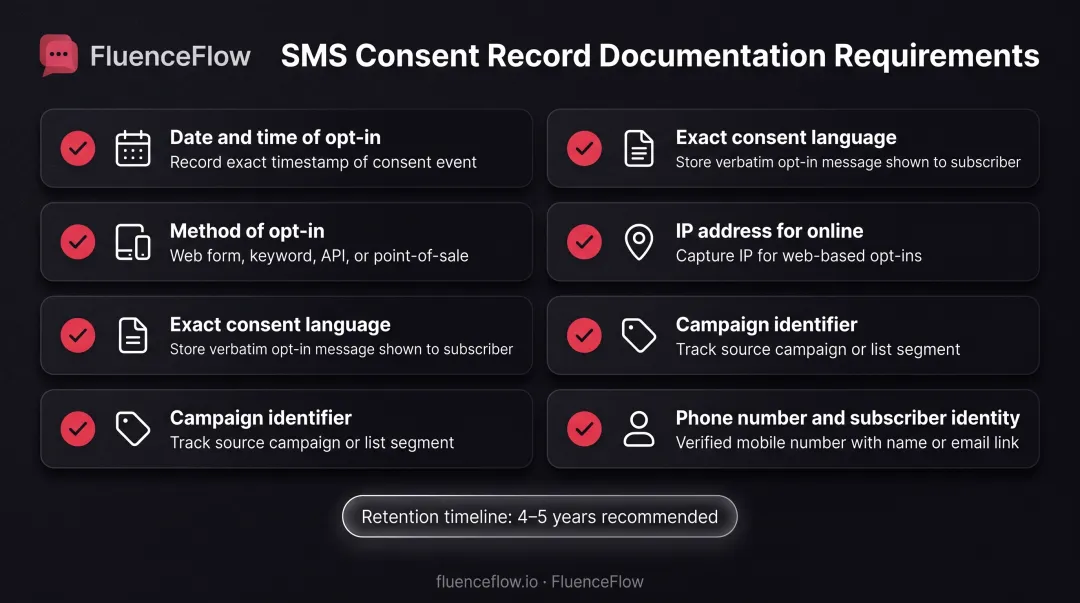 TCPA compliant SMS consent documentation requirements and record-keeping checklist