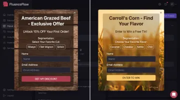 American Grazed Beef and Carroll's Corn popup forms with segmentation options