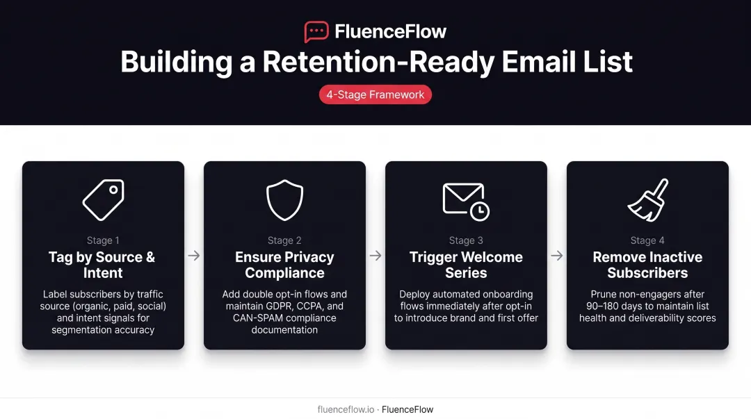 4-step retention-ready email list building process from capture to automation