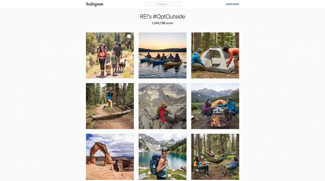 REI OptOutside campaign social media posts showing customers sharing outdoor activities on Black Friday
