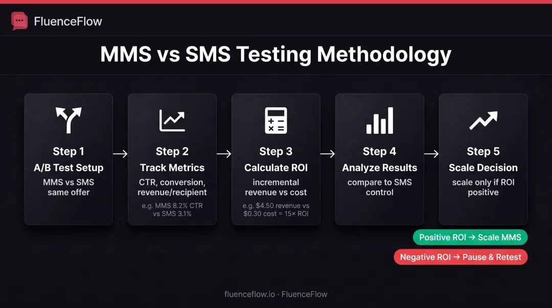 Five-step MMS campaign testing and optimization process workflow diagram