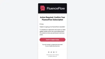 Branded double opt-in confirmation email example with prominent verification button and mobile-responsive design