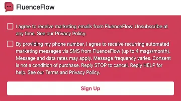 Example of compliant SMS consent form on website with disclosure language and unchecked boxes