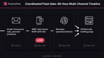 Coordinated omnichannel flash sale sequence across email SMS and retargeting timeline