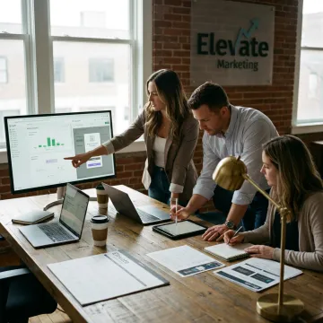 Digital marketing agency team reviewing e-commerce website analytics