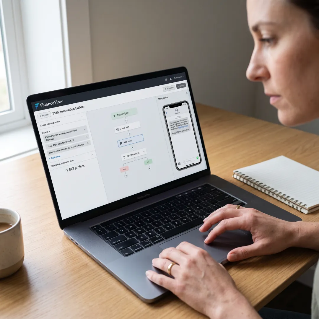 Ecommerce SMS automation strategy on laptop