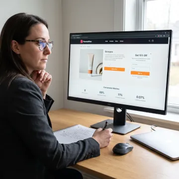 Designer reviewing a landing page conversion layout