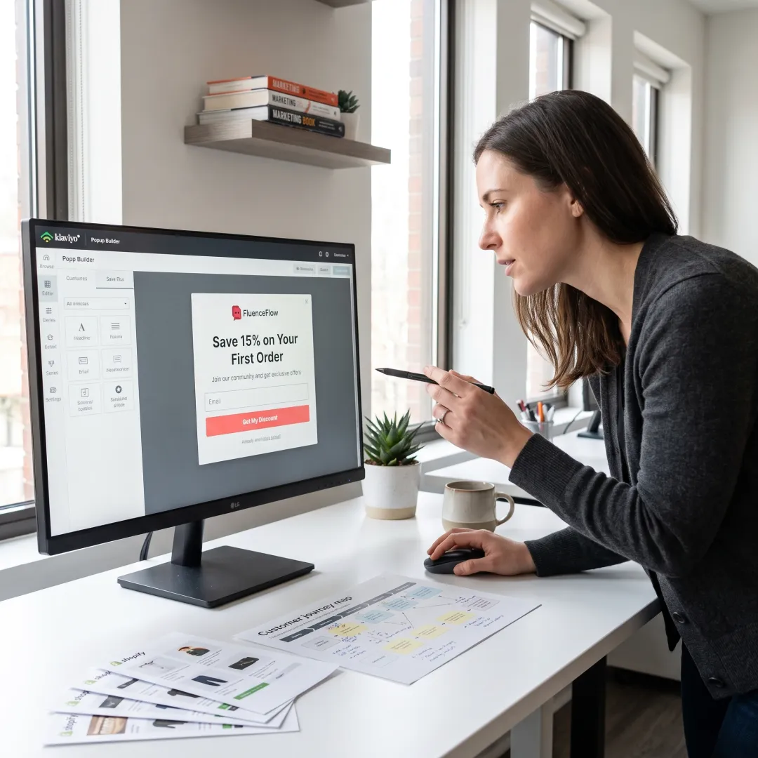 Marketer reviewing popup form designs and customer journey