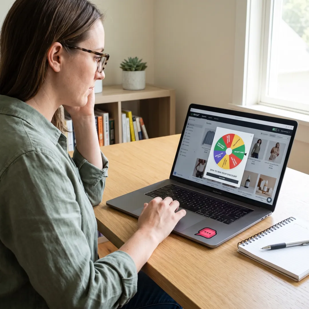 Designer creating a branded ecommerce prize wheel popup