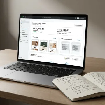 Email marketing dashboard with ecommerce campaign designs