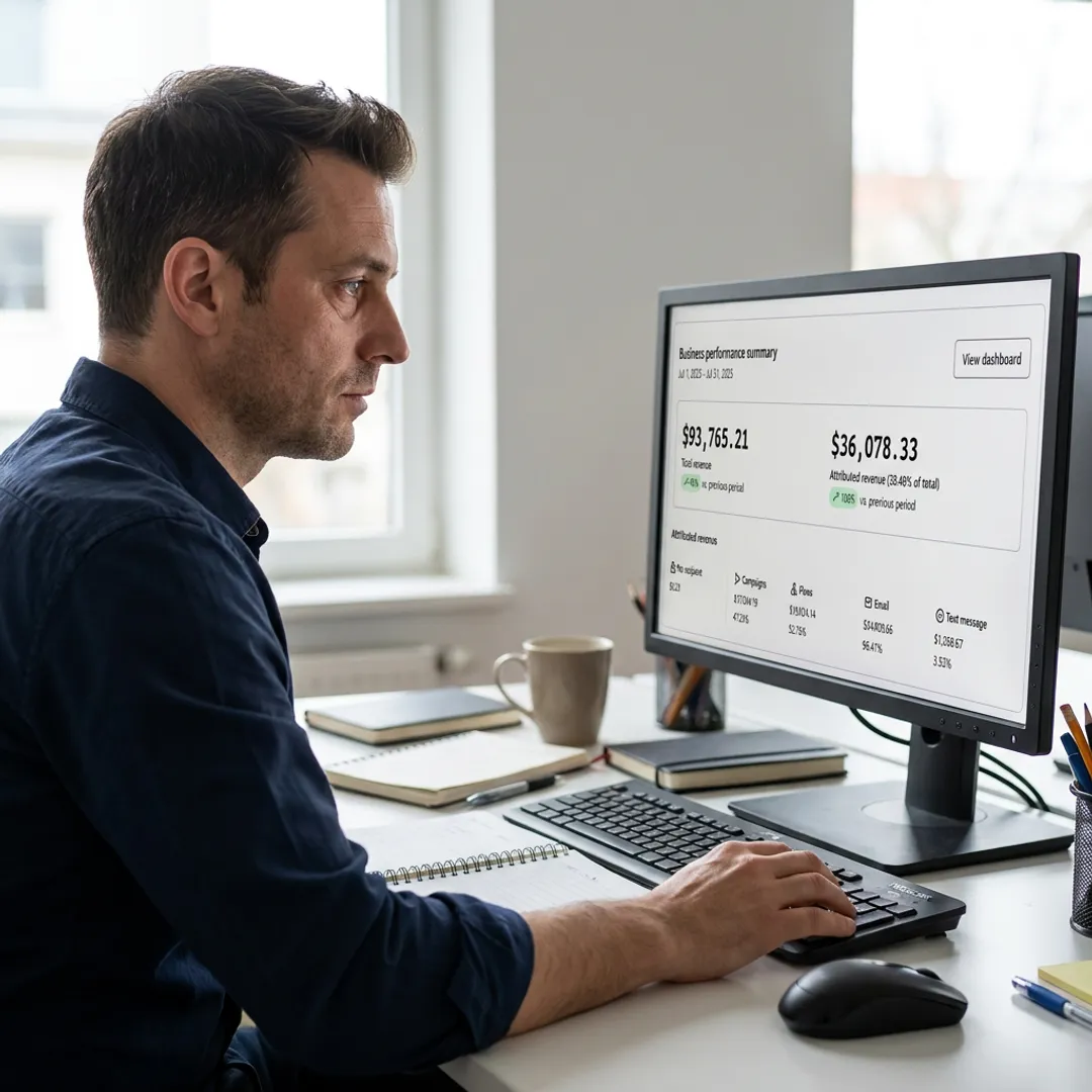 Ecommerce marketer reviewing Klaviyo performance dashboard