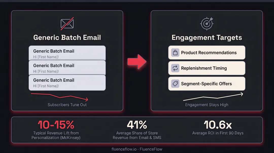 Email personalization revenue impact versus generic batch-and-blast strategy comparison
