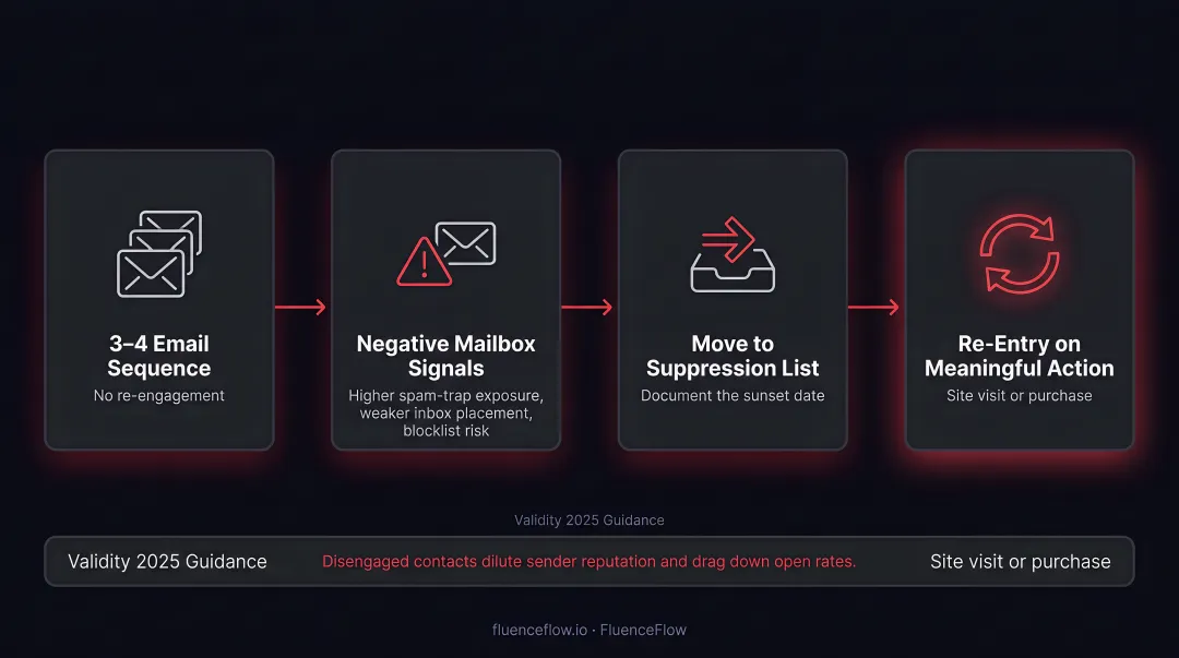 Abstract email list health concept showing active versus suppressed subscriber segments