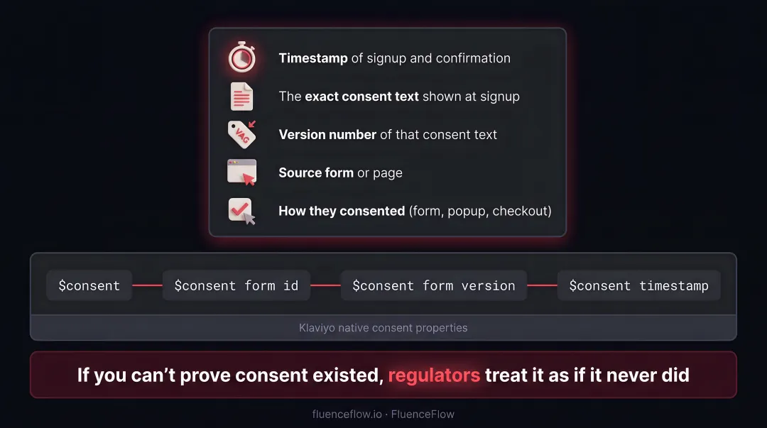 5-step GDPR compliant email opt-in consent audit trail data fields infographic