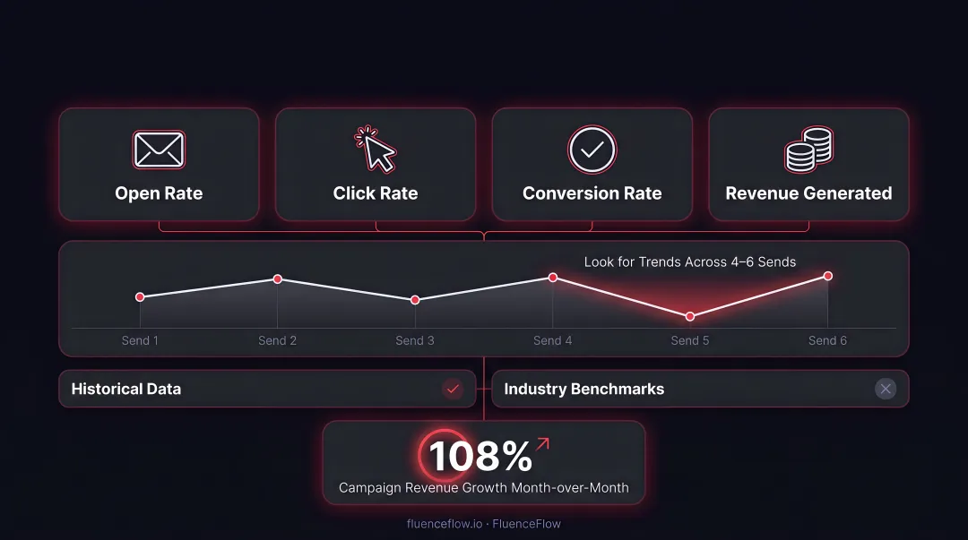 Campaign optimization review cycle across 4 to 6 sends with performance trend analysis
