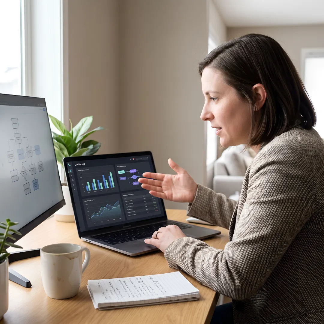 Marketing consultant reviewing ecommerce email performance dashboards