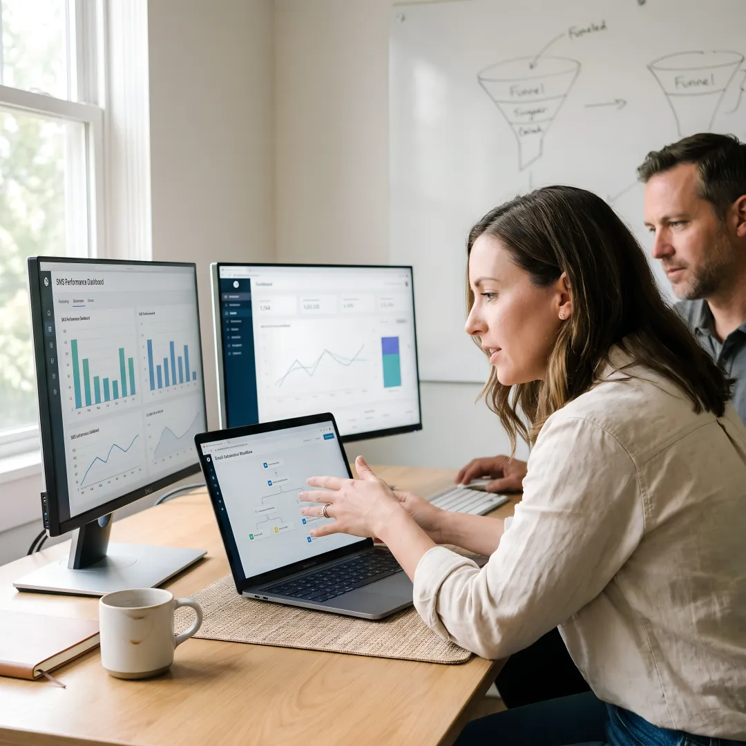Marketing strategist reviewing automation workflow analytics
