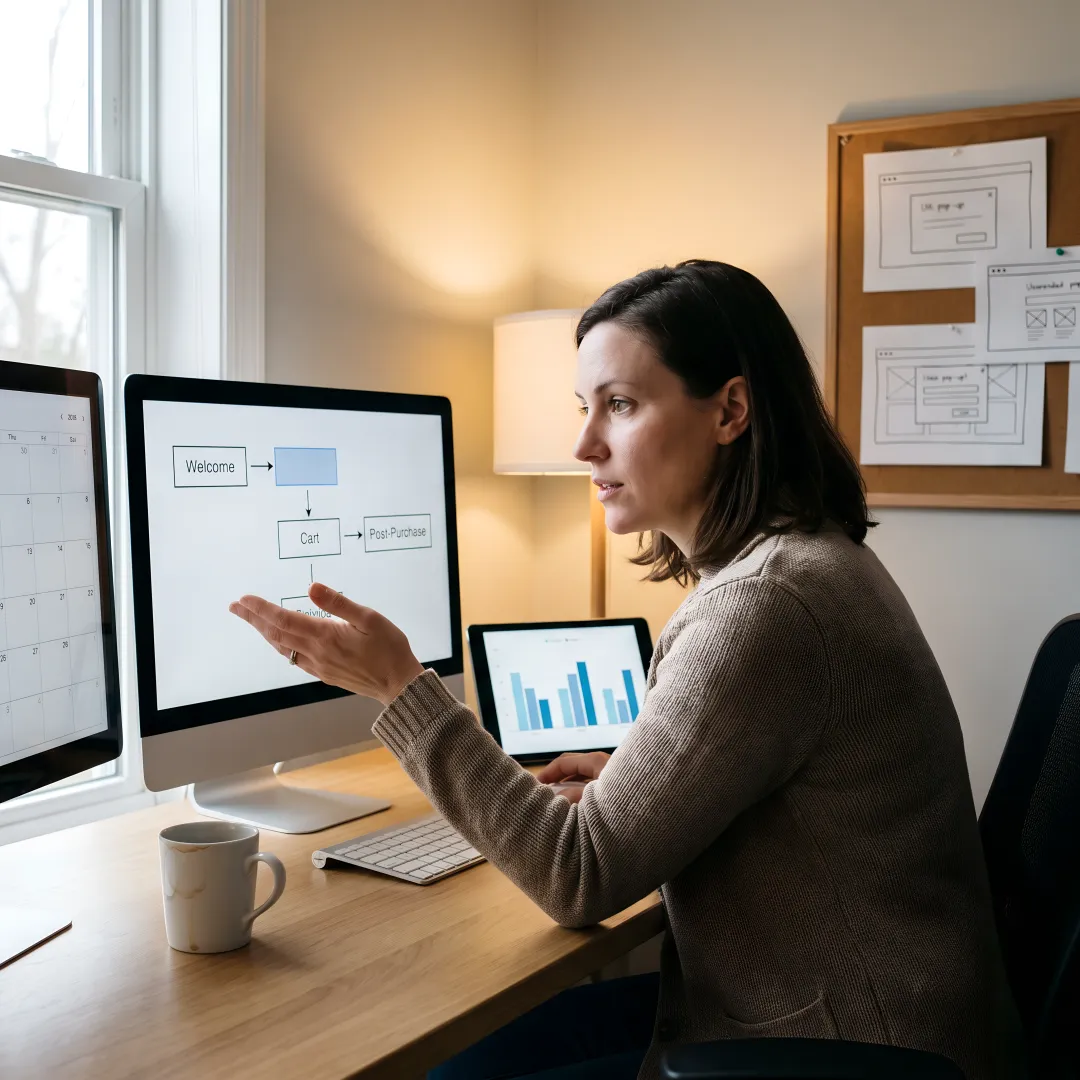 Email strategist reviewing Klaviyo automation workflow