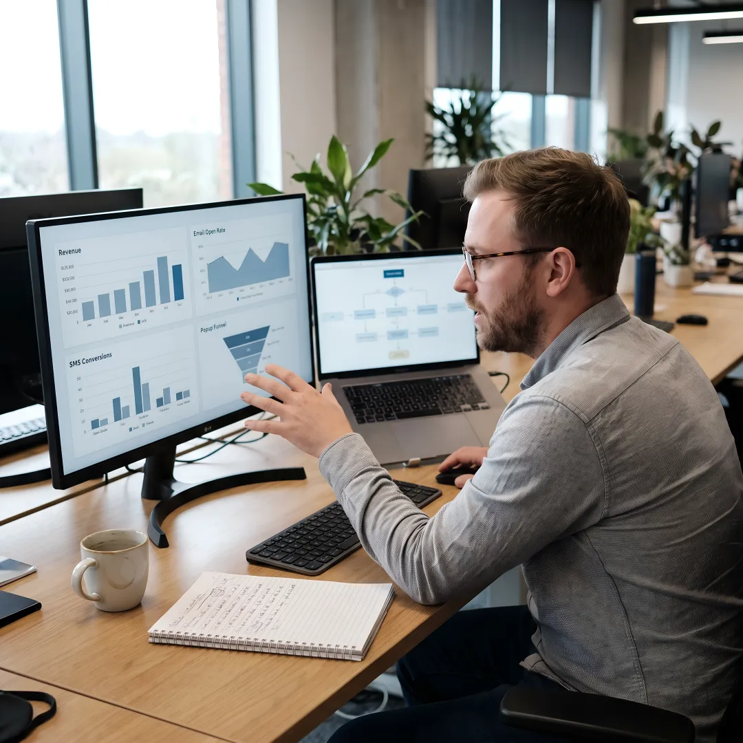 Ecommerce team reviewing email and SMS analytics