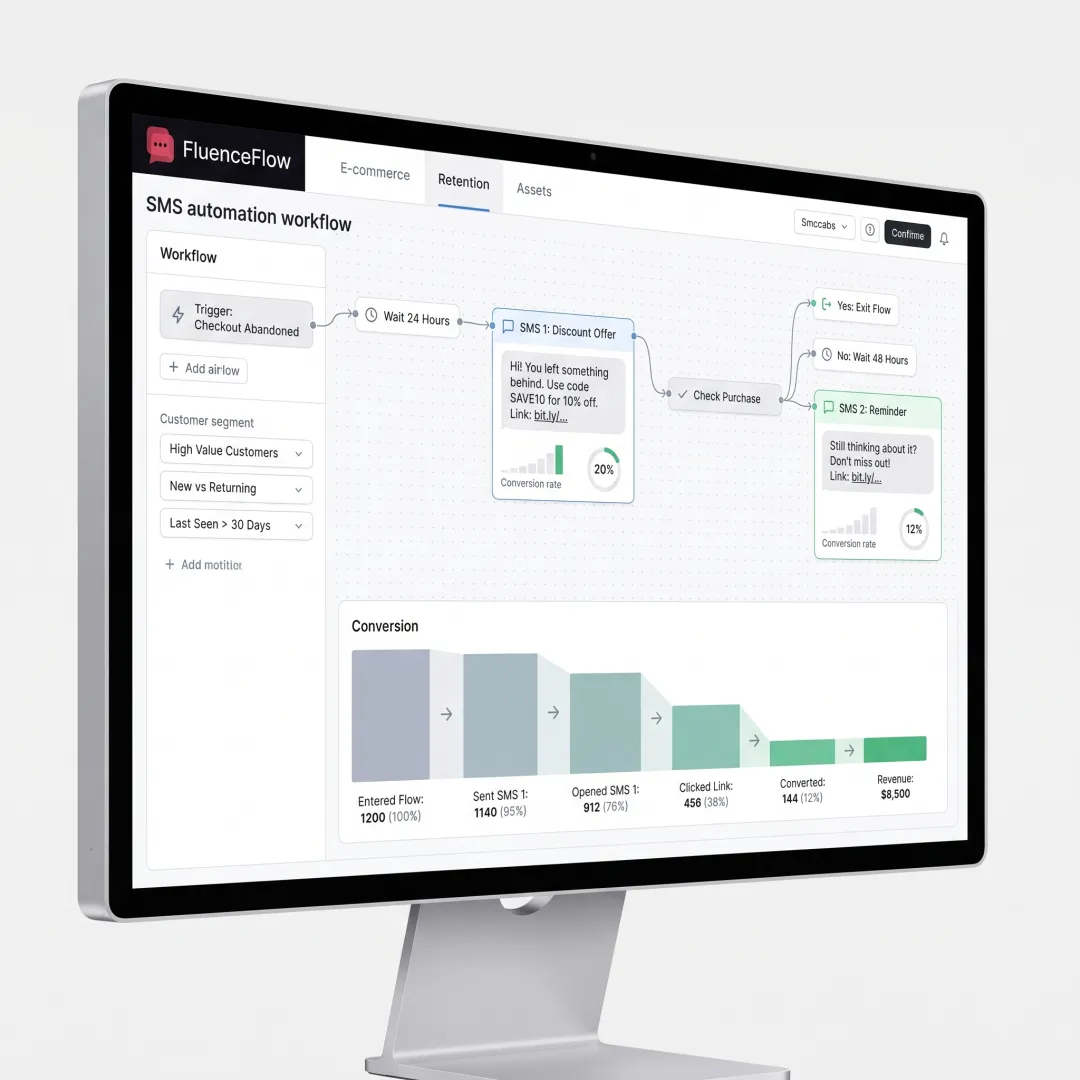 SMS automation flow on an e-commerce dashboard