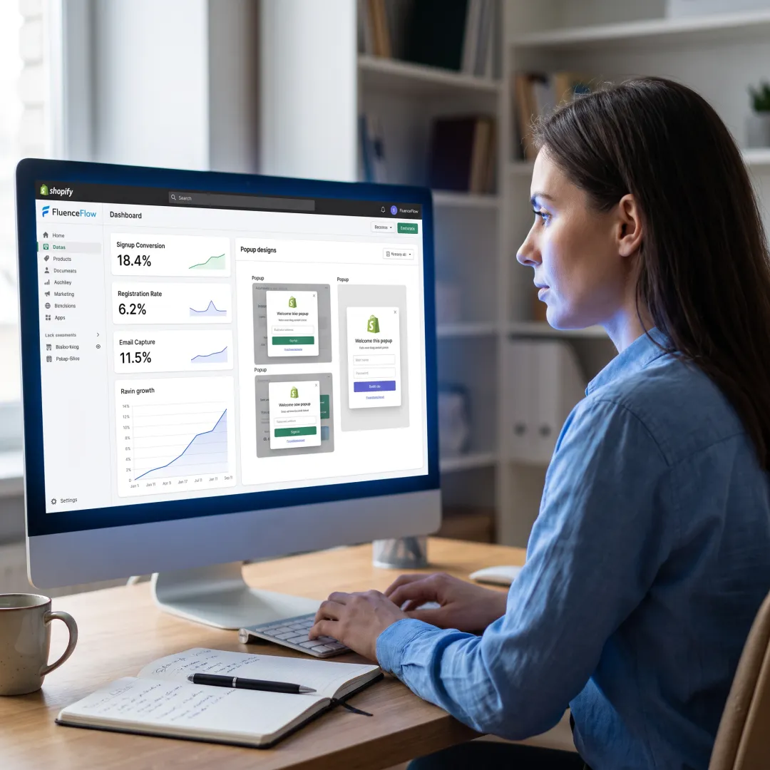 Ecommerce marketer reviewing a Shopify pop-up design