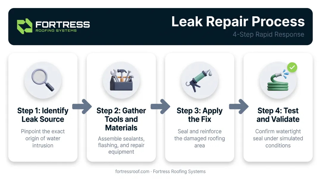 Four-step vent pipe leak repair process from diagnosis to testing